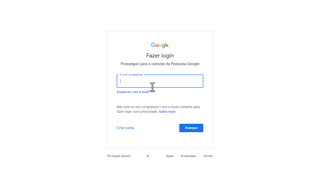 Faça login na sua conta do Google