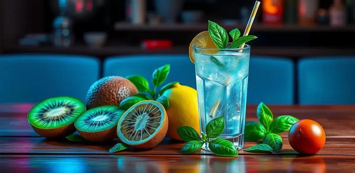 Ingredientes do Drink Verde com Soda de Kiwi e Manjericão