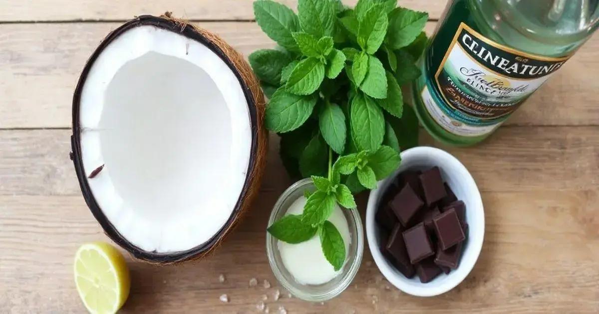 Ingredientes da Água de Coco com Licor de Menta e Chocolate