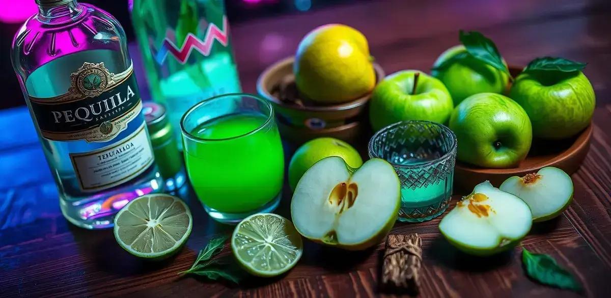 Ingredientes para Tequila Sour com Xarope de Maçã Verde