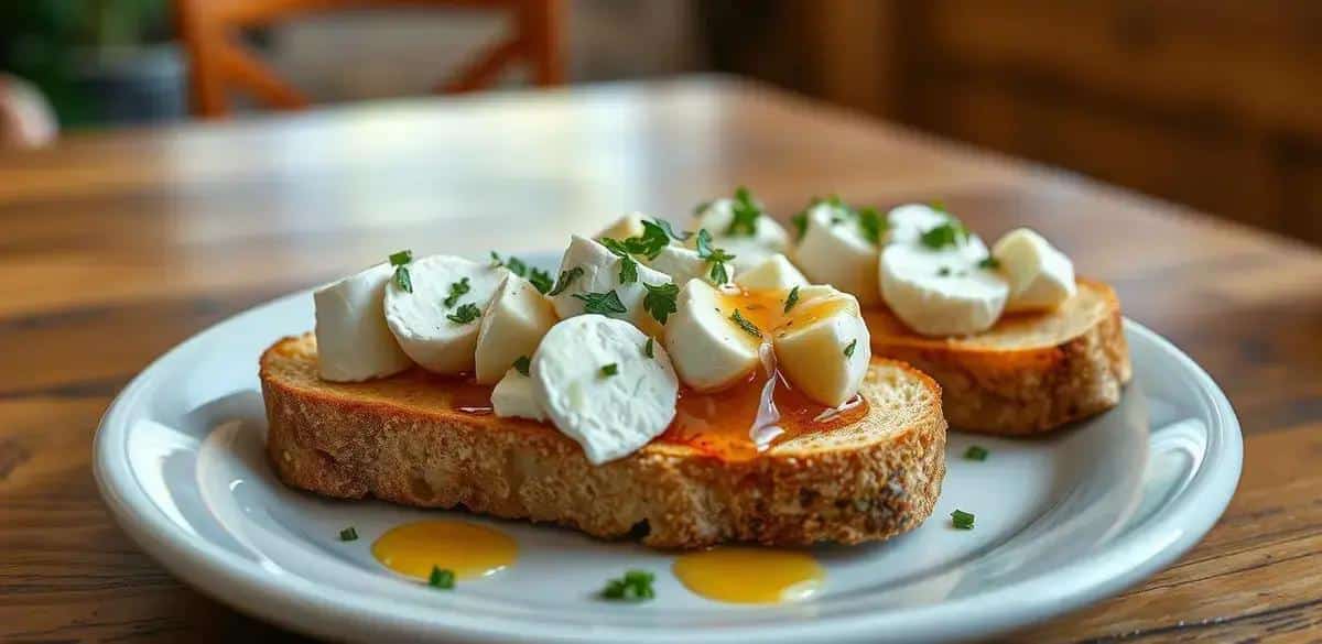 Leia mais sobre o artigo Bruschetta de Queijo de Cabra e Mel: Uma Combinação Irresistível