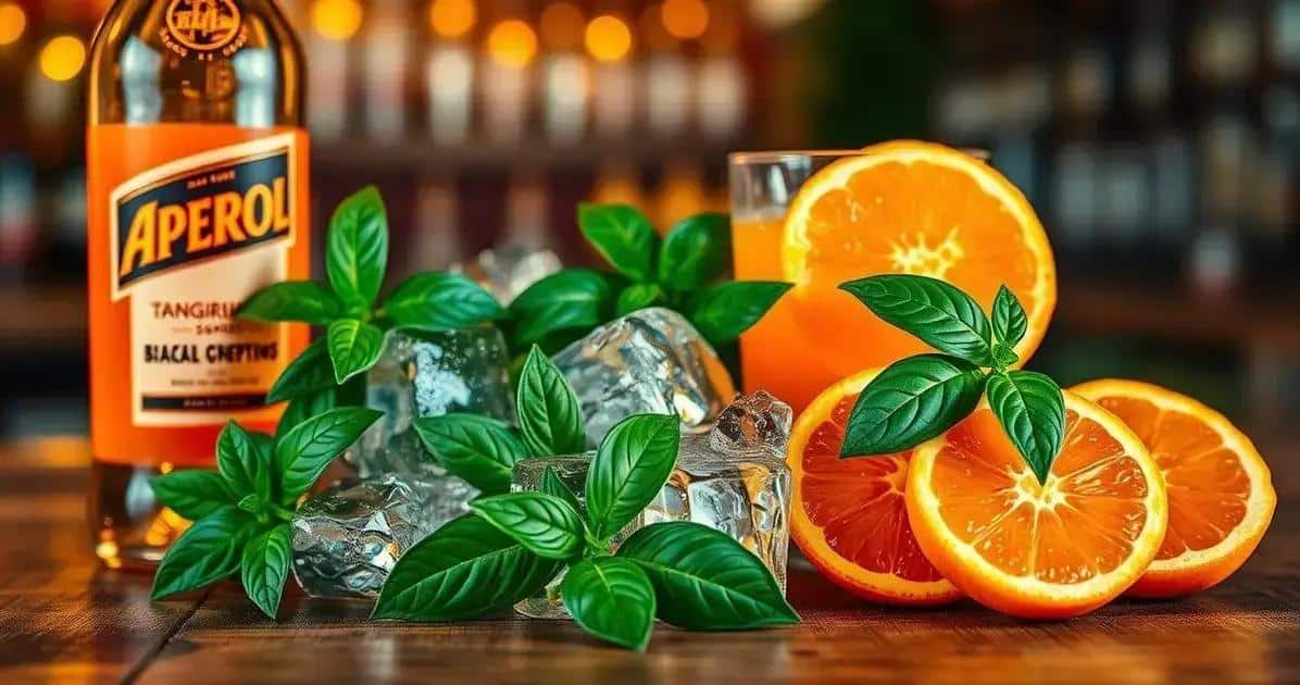 Ingredientes do Aperol com Refrigerante de Tangerina e Manjericão
