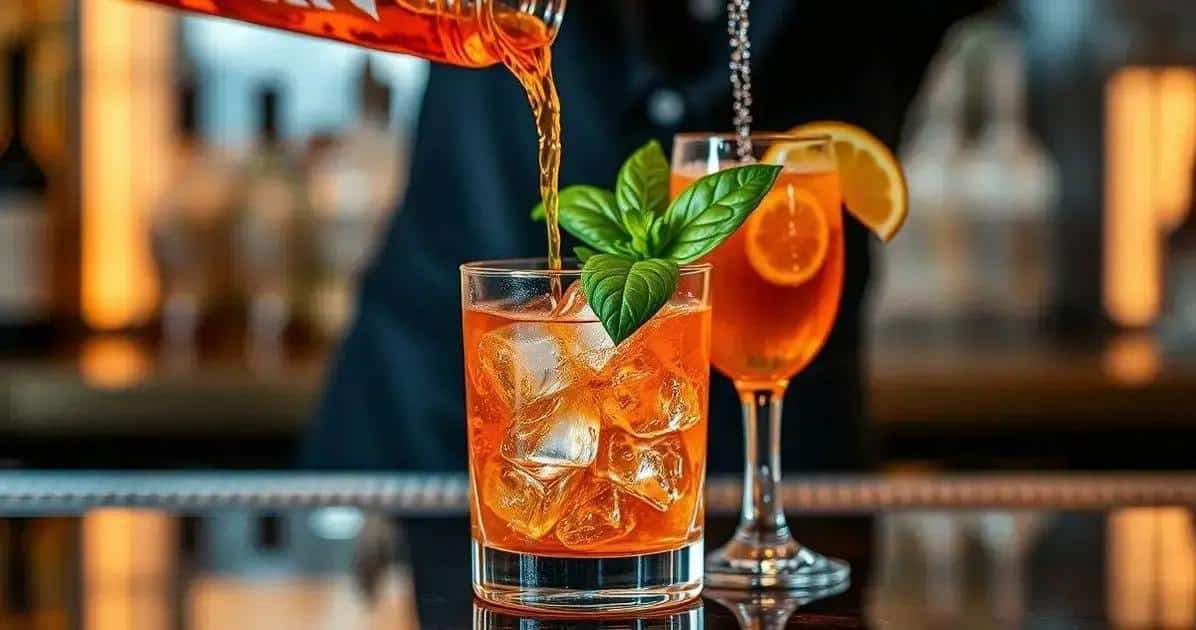 Método de Preparação do Aperol com Refrigerante de Tangerina e Manjericão