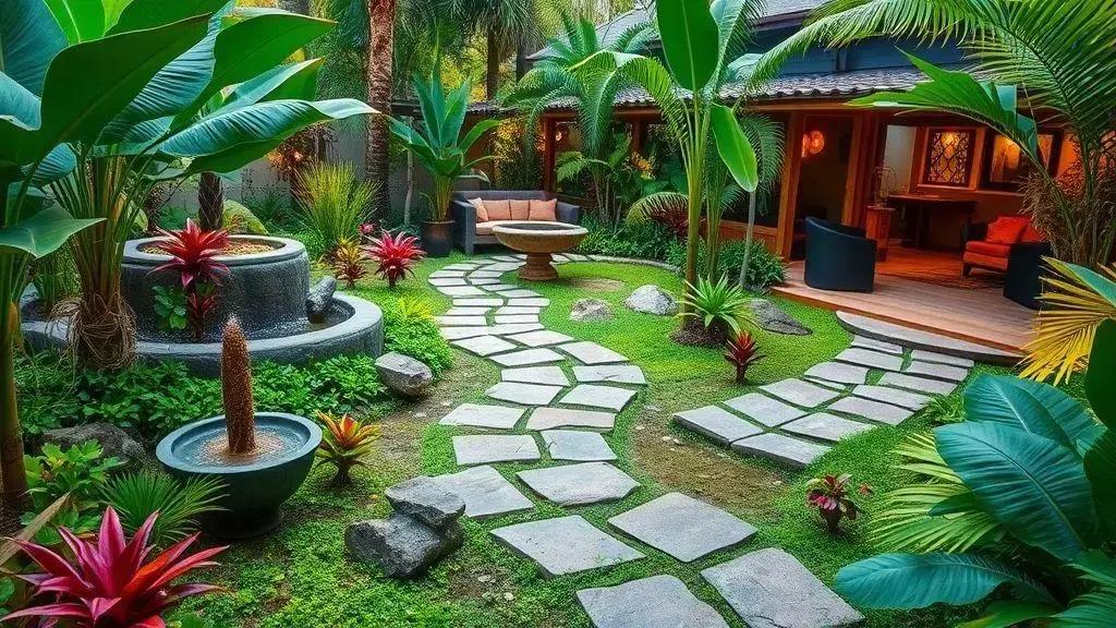 Caminhos e elementos funcionais em jardins tropicais Caminhos e elementos funcionais em jardins tropicais